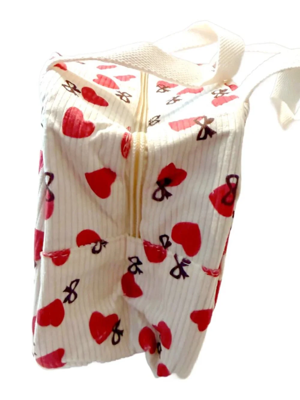Insulated Heart Lunch Bag Container School Work Travel Cream Corduroy NEW